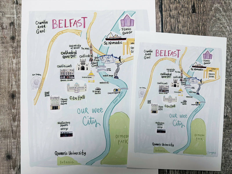 Belfast Map by Julie Dougal Print