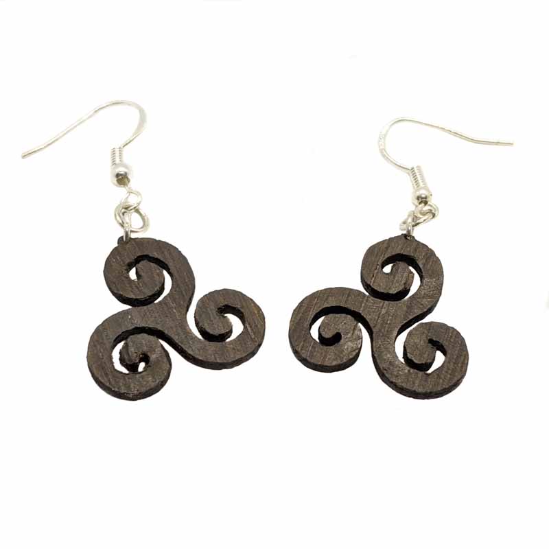 Celtic Triskele Irish bog oak sterling silver earrings