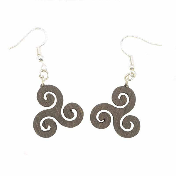 Celtic Triskele Irish bog oak sterling silver earrings