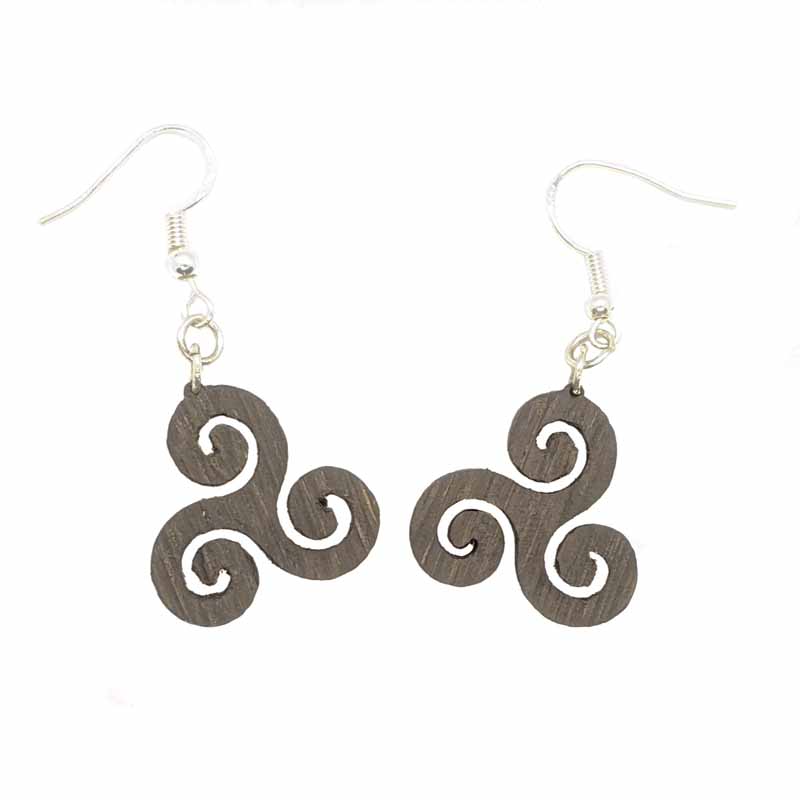 Celtic Triskele Irish bog oak sterling silver earrings