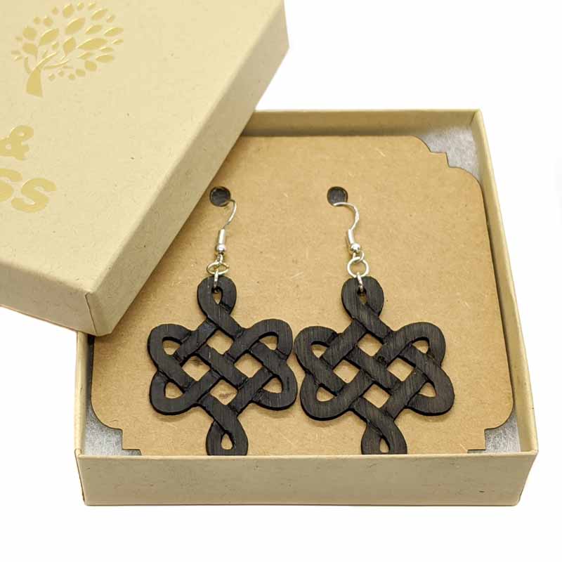 Celtic knot Irish bog oak drop earrings