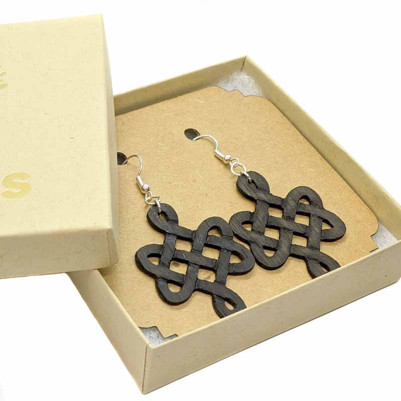 Celtic knot Irish bog oak drop earrings