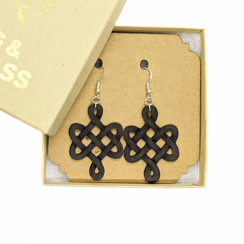 Celtic knot Irish bog oak drop earrings