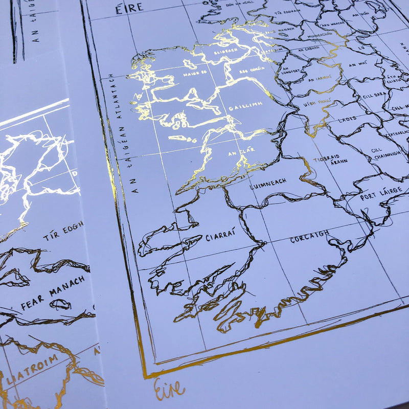 Map of Ireland in Metallic Gold A4 Print
