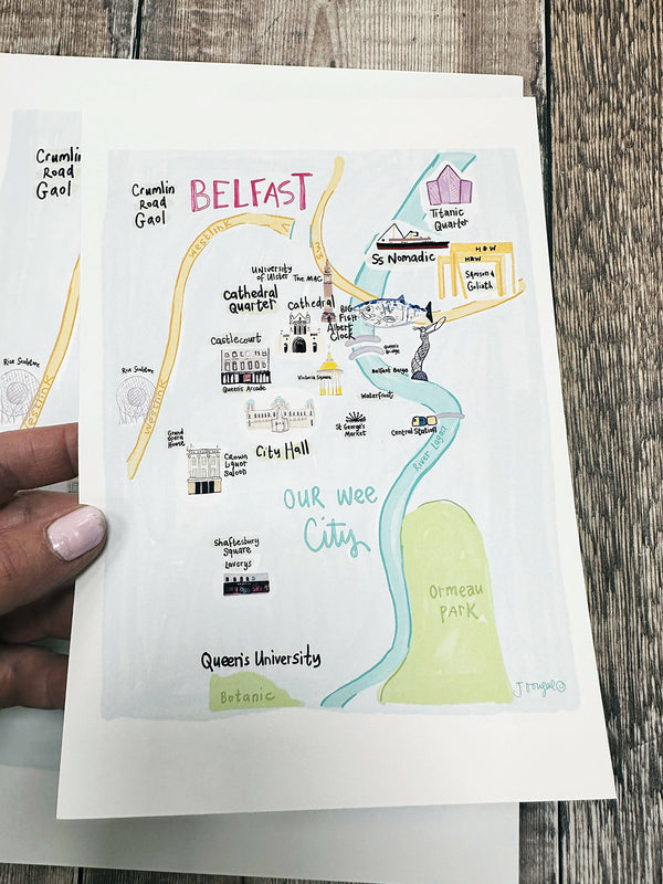 Belfast Map by Julie Dougal Print