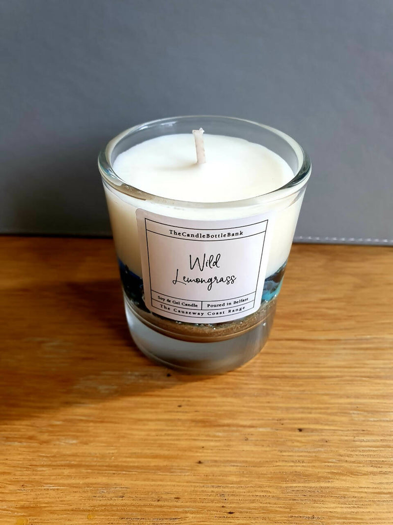 Miniature (70cl) Blue Causeway Coast Soy & Gel Wax Candle In Wild Lemongrass Scent