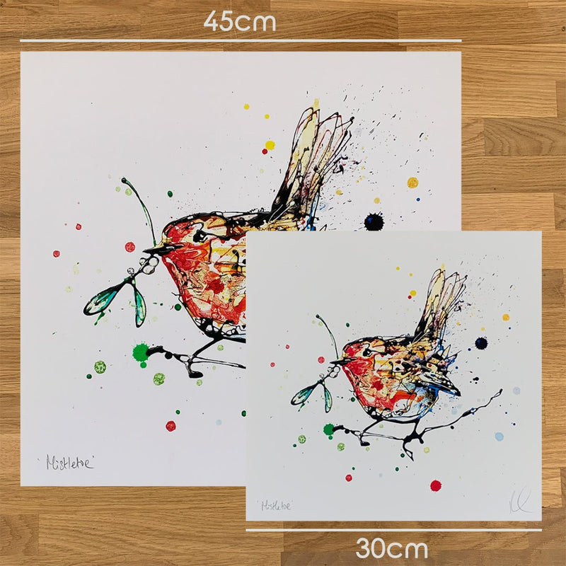 Mistletoe - Robin Print, 30x30cm with Size and Presentation Options