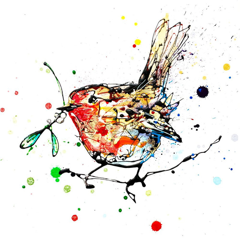 Mistletoe - Robin Print, 30x30cm with Size and Presentation Options