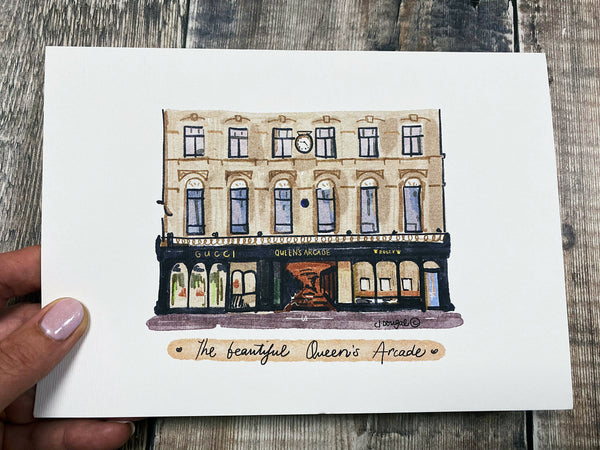 Queen's Arcade Belfast Illustration A5 Greeting Card