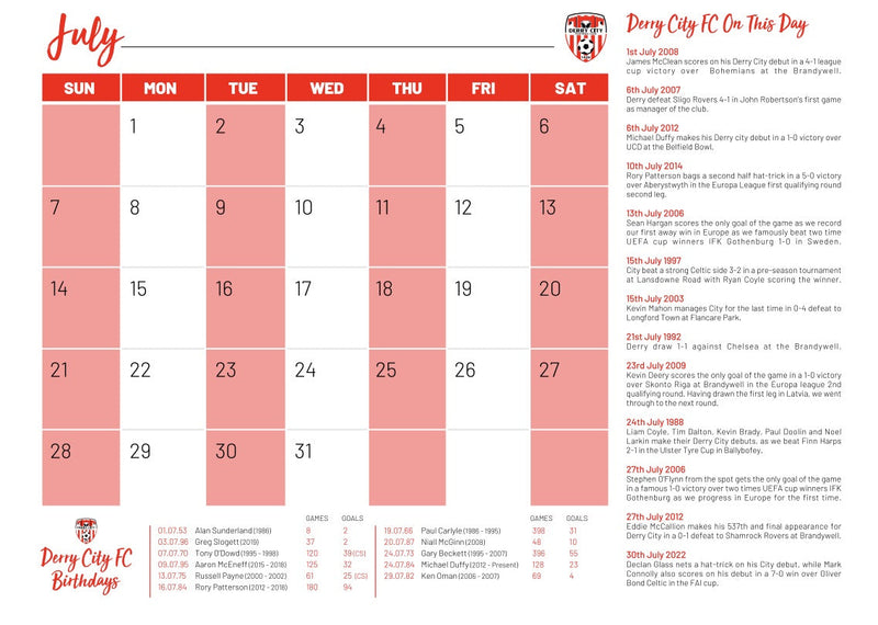 Derry  City FC Calendar 2024