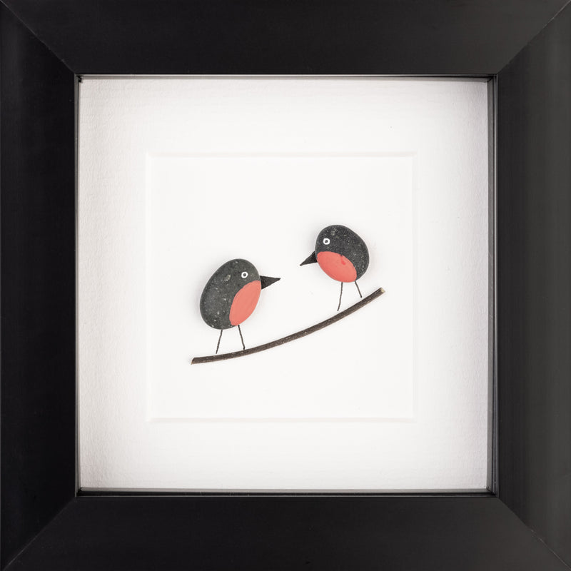 Two Little Robins Pebble Art Frame