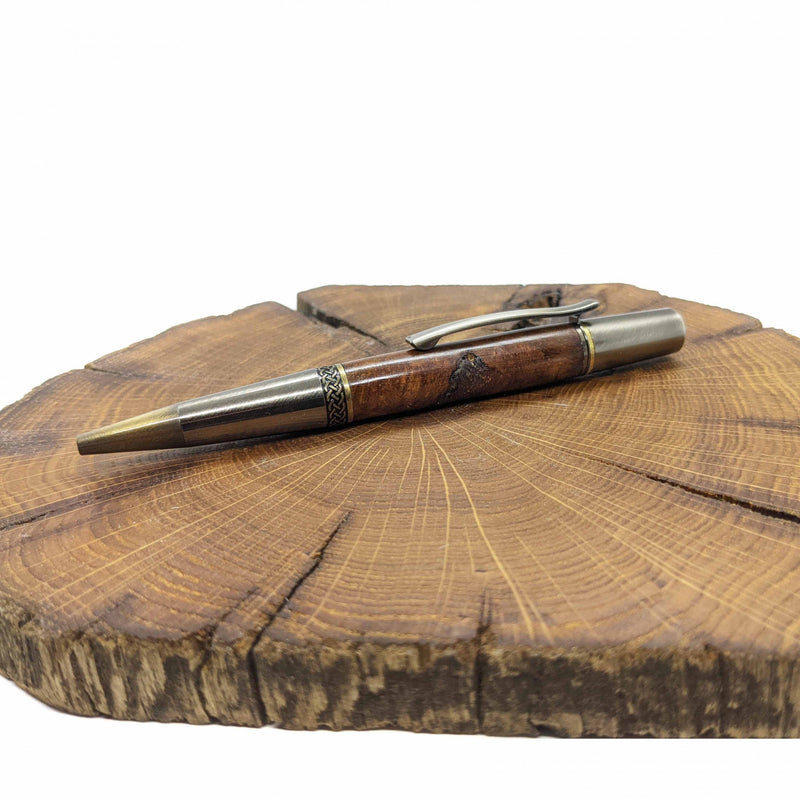 Walnut burl brass and pewter pen