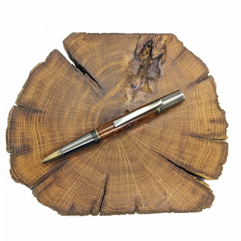 Walnut burl brass and pewter pen