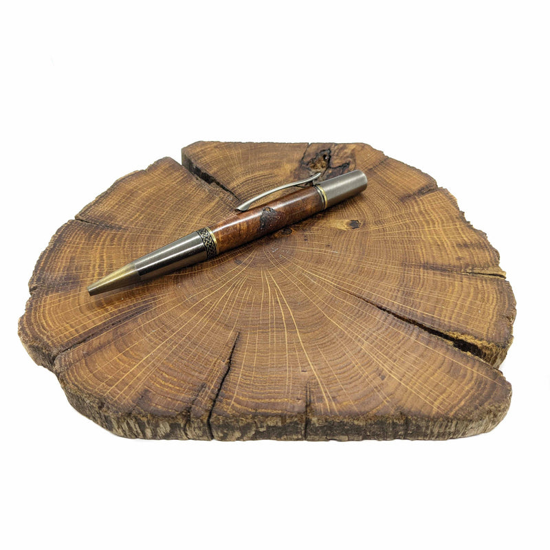 Walnut burl brass and pewter pen