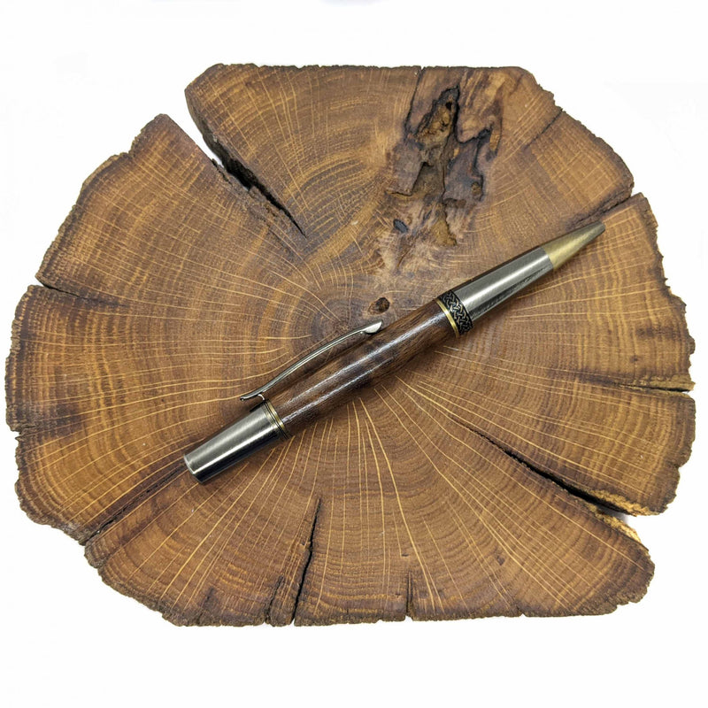 Walnut burl brass and pewter pen 2
