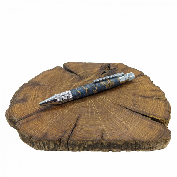 Light blue dyed Thuya burl industrial pen