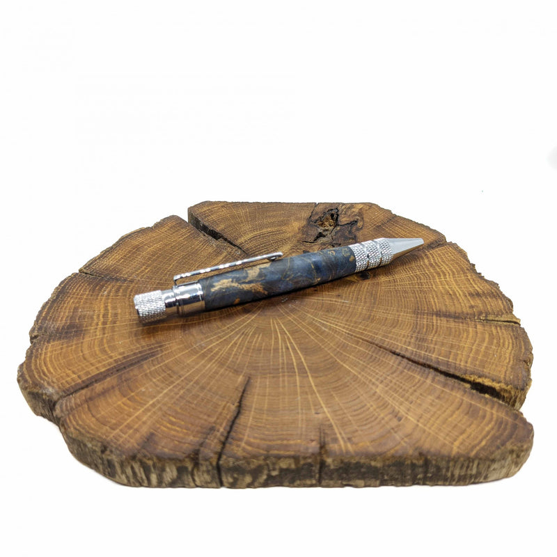 Light blue dyed Thuya burl industrial pen