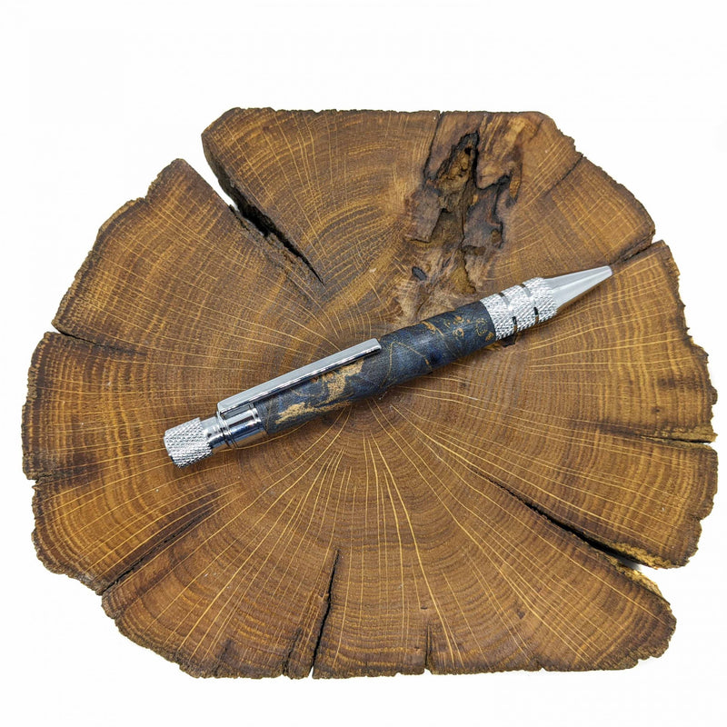 Light blue dyed Thuya burl industrial pen