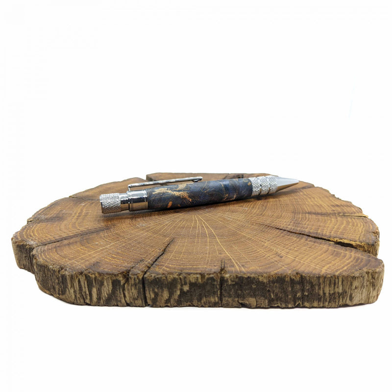 Light blue dyed Thuya burl industrial pen