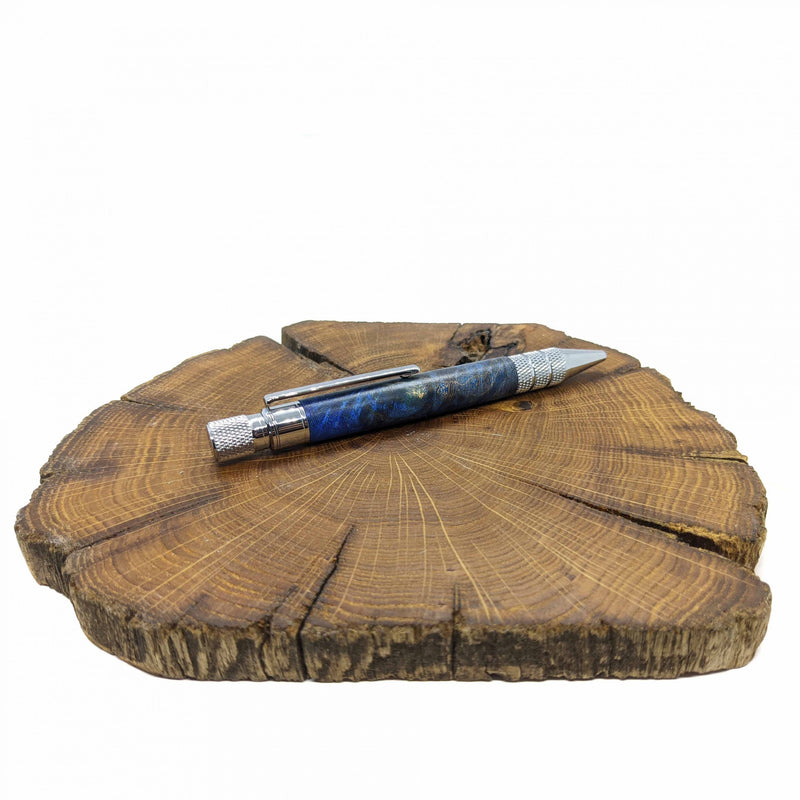 Dark blue dyed Thuya burl industrial pen