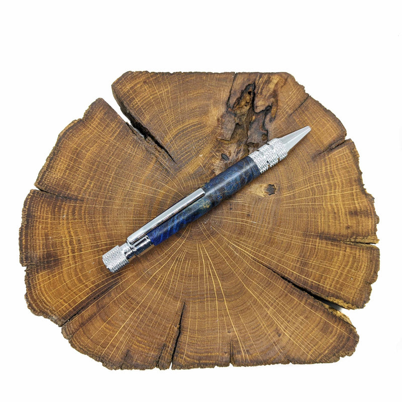 Dark blue dyed Thuya burl industrial pen