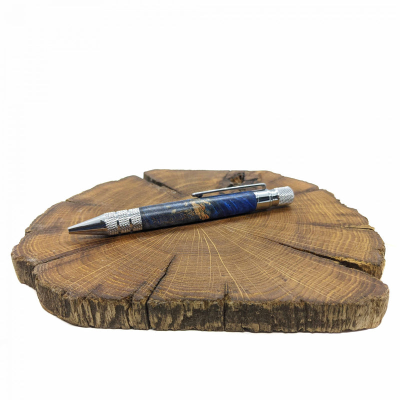 Dark blue dyed Thuya burl industrial pen