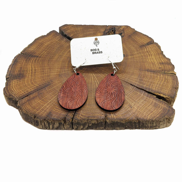 Padauk wood engraved earrings