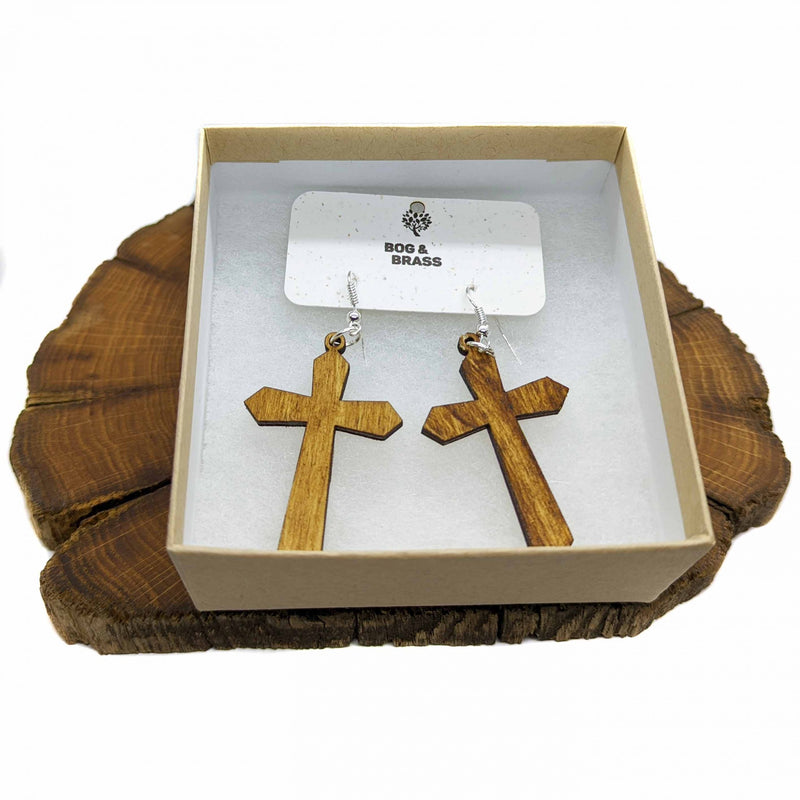 Wooden cross earrings