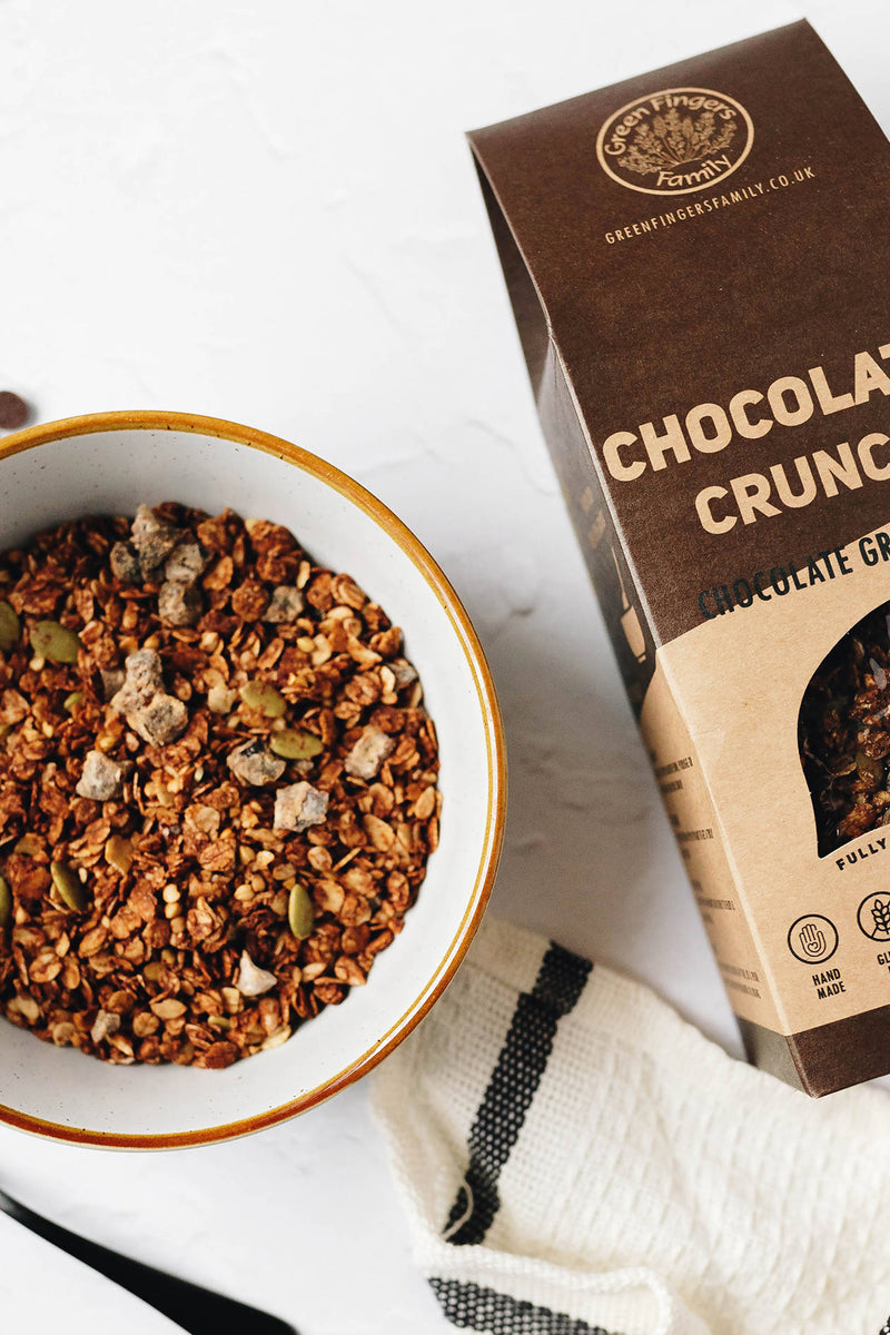 Chocolate Crunch Granola, 300G Bag | Green Fingers Family | Vegan | Gluten-free | Refined Sugar-free | Compostable Packaging