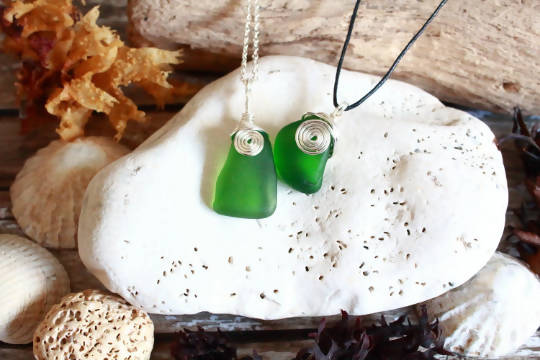 Sea Glass Pendant, Celtic Spiral Necklace, Kelly Green Antrim Coast Sea Glass