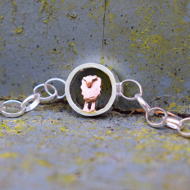 Silver Circle Rose Gold Sheep Bracelet