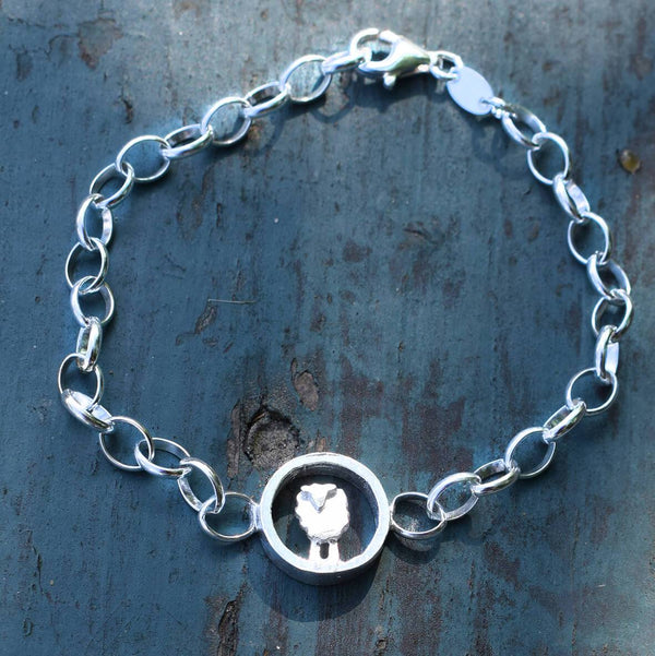 Silver Circle Sheep Bracelet