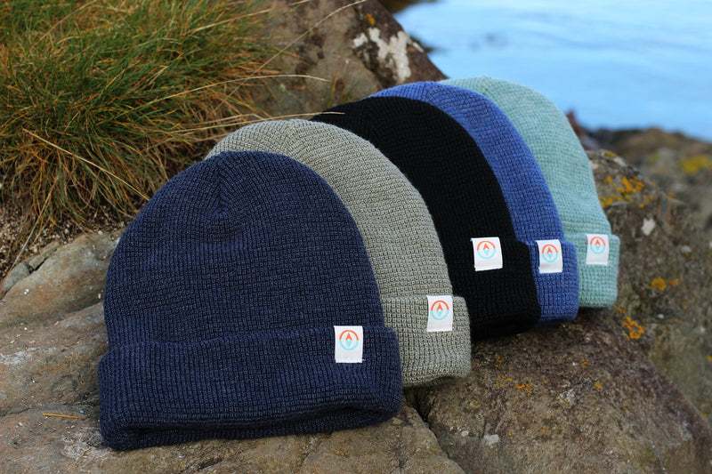 Garron Recycled Waffle Knit Beanie - Mussel Mid-Blue