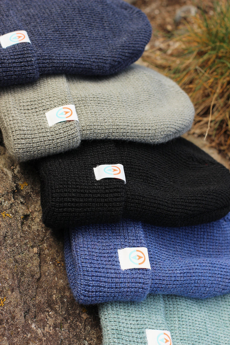 Garron Recycled Waffle Knit Beanie - Mussel Mid-Blue