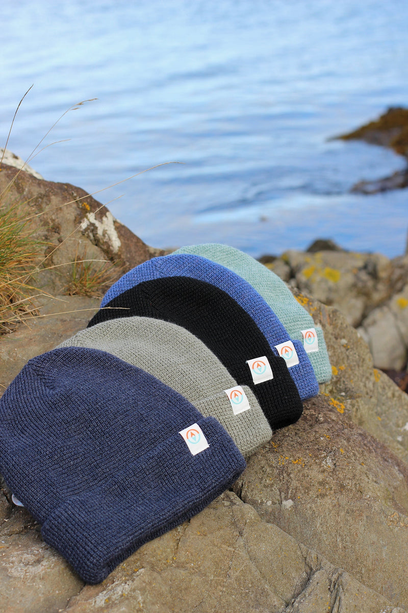 Garron Recycled Waffle Knit Beanie - Mussel Mid-Blue