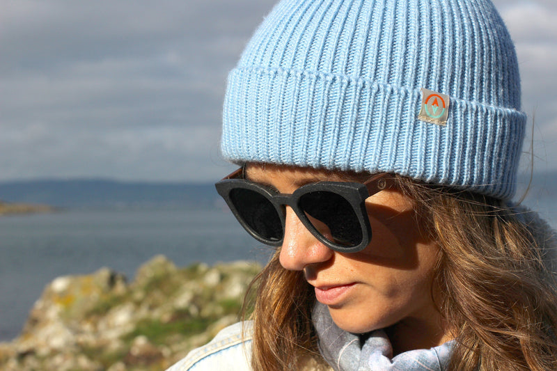 Malin Cashmere + Merino Mix Ribbed Beanie - Sky Blue