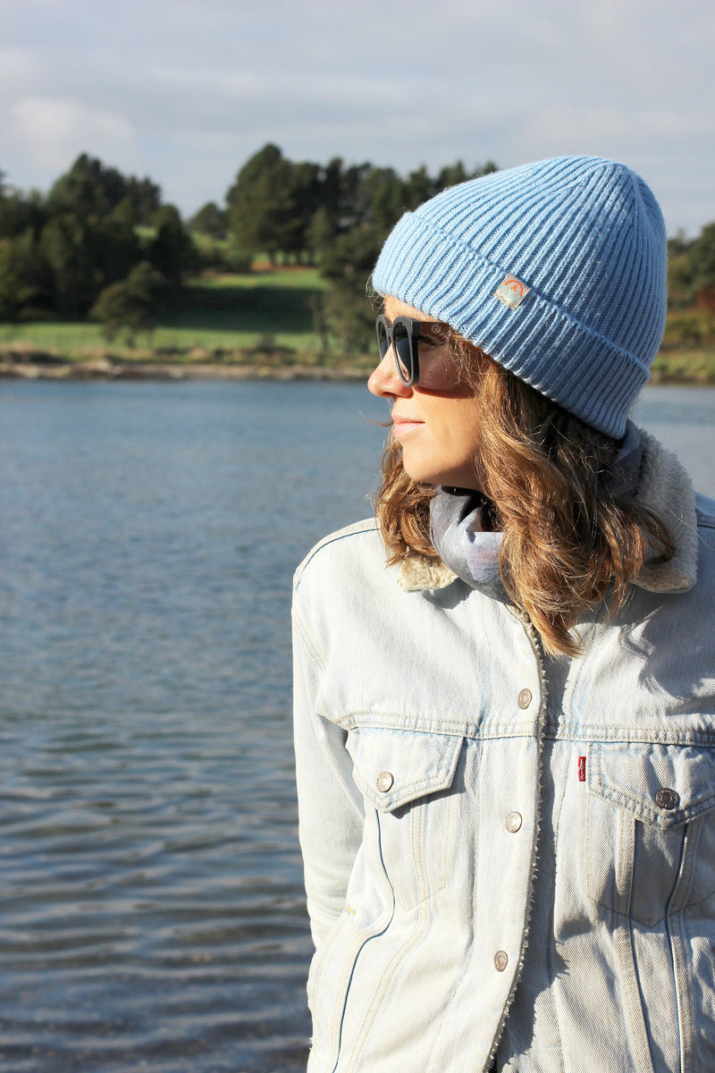 Malin Cashmere + Merino Mix Ribbed Beanie - Sky Blue