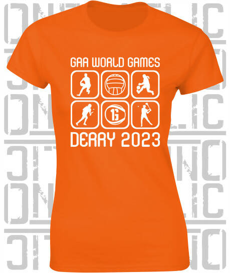 GAA World Games, Derry 2023, Ladies Fitted T-Shirt - All County Colours Available