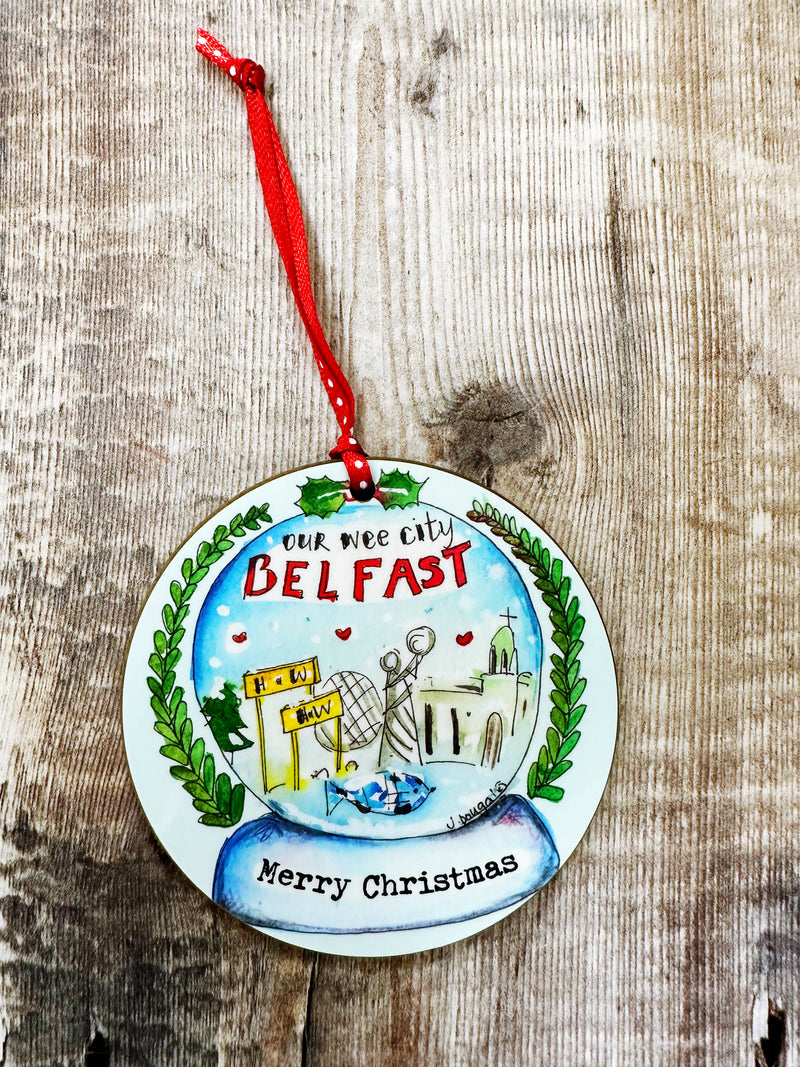 Snow Globe Belfast City Christmas Hanging Decoration