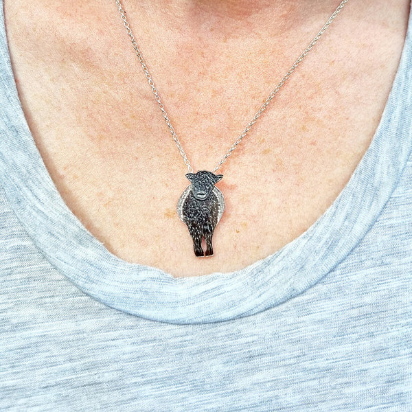 Silver Belted Galloway Cow Necklace