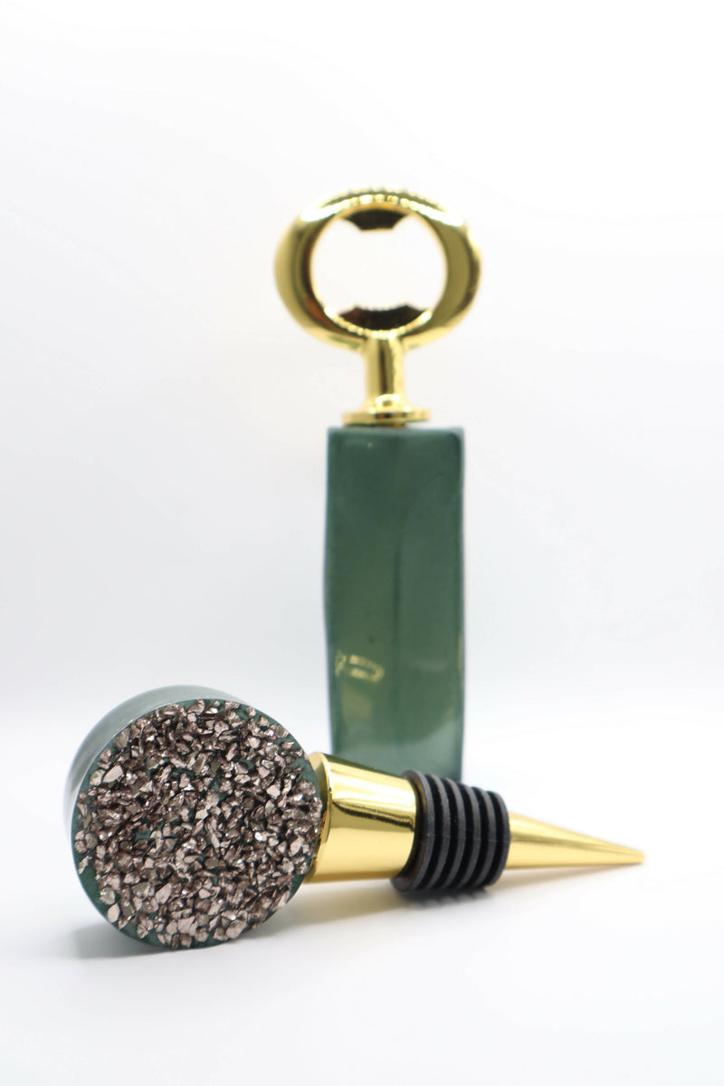 Green Bottle Stopper & Opener Set