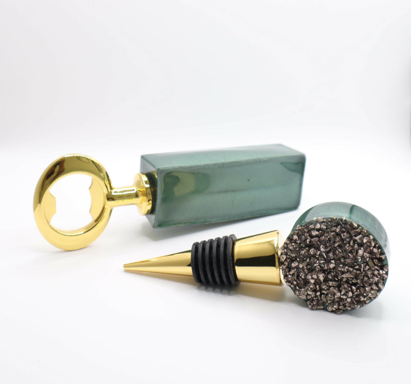 Green Bottle Stopper & Opener Set