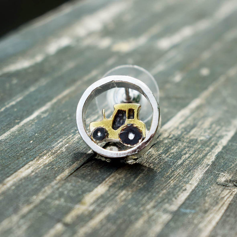 Silver & gold tractor lapel pin