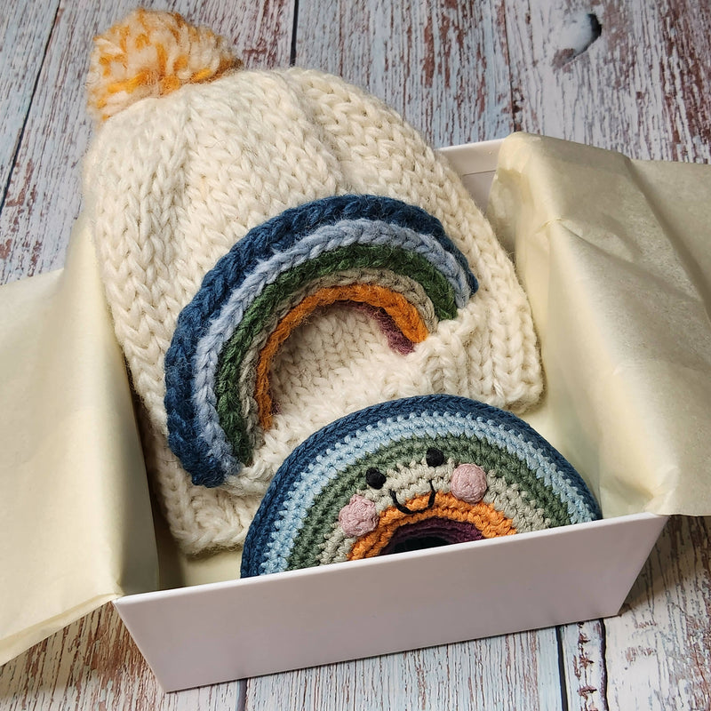 Rainbow Hat & Rattle Baby Gift Box