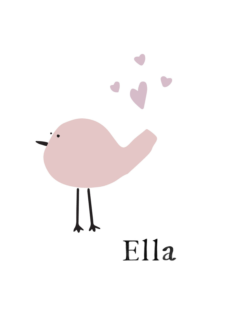 Little Pink Bird and Hearts