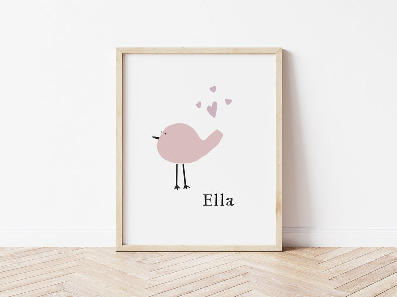 Little Pink Bird and Hearts