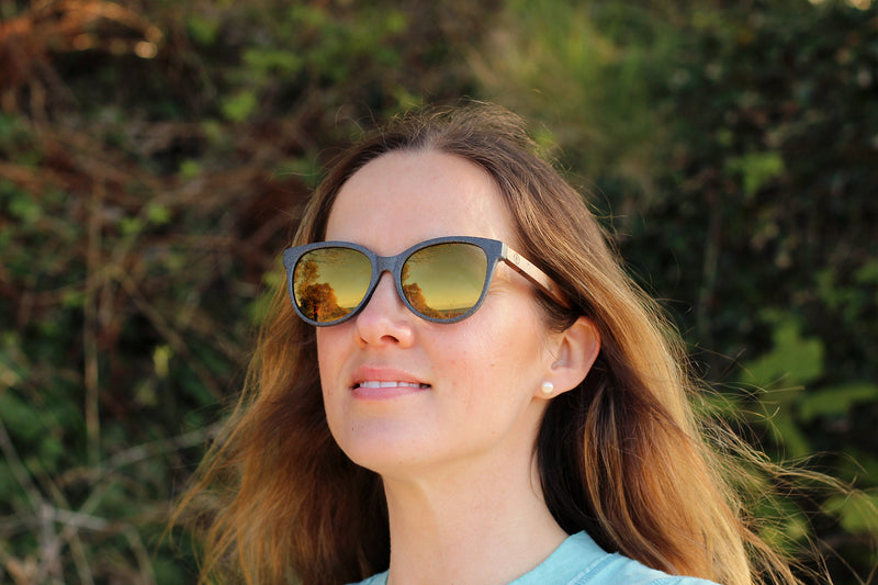 Made with a sustainable speckled wheatstraw or coffee residue frame and walnut wood temples, it's lightweight, comfortable and eco-friendly. Available in charcoal, olive green, coffee and mint frames and fitted with UV400 polarised lenses in smoke, mirrored rose pink and mirrored honey, they are a natural, biodegradable alternative to plastic sunglasses.