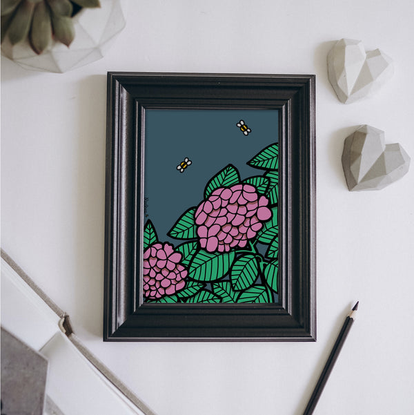 Pink Hydrangea Botanical Wall Art Print