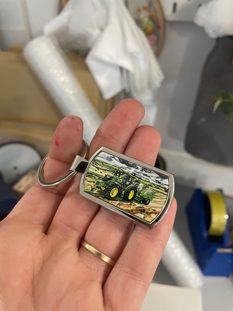 John Deere and Baler Metal Keyring