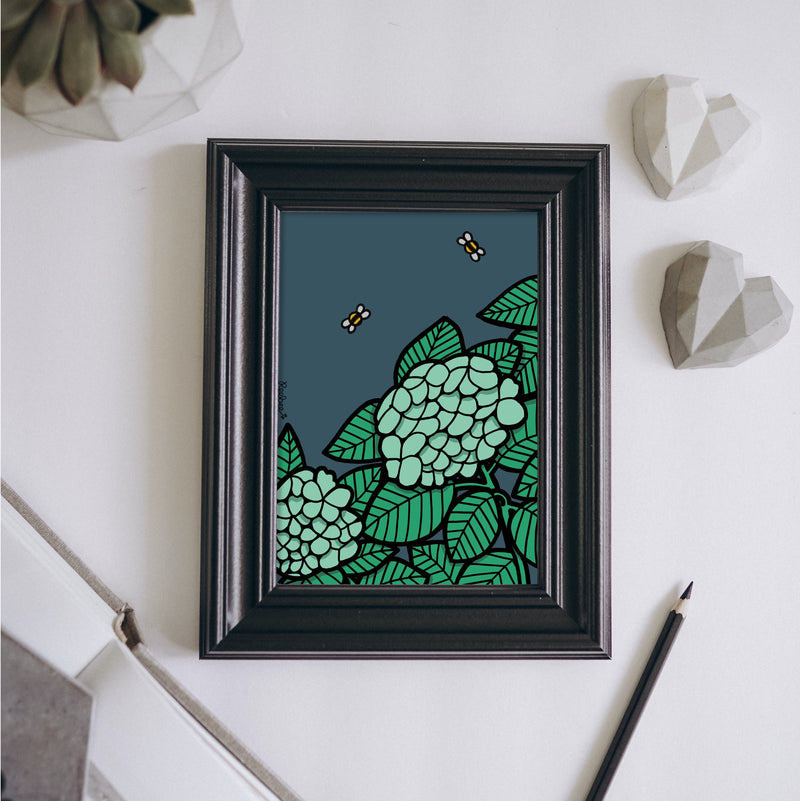 Green Hydrangea Botanical Wall Art Print